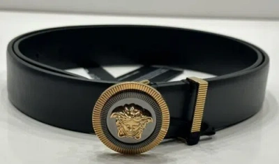Pre-owned Versace Medusa-buckle Black Slim Leather Belt 100 (40) Italy 1003760 $550