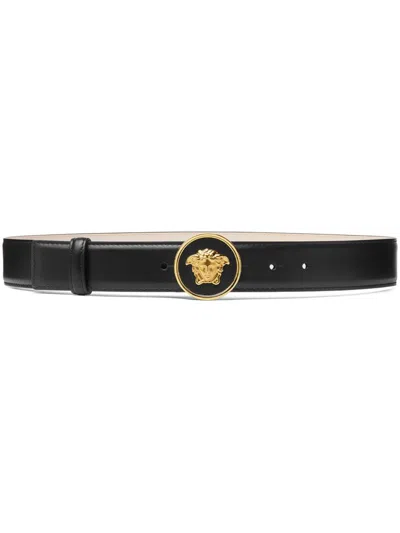 Versace Medusa-buckle Leather Belt In Black