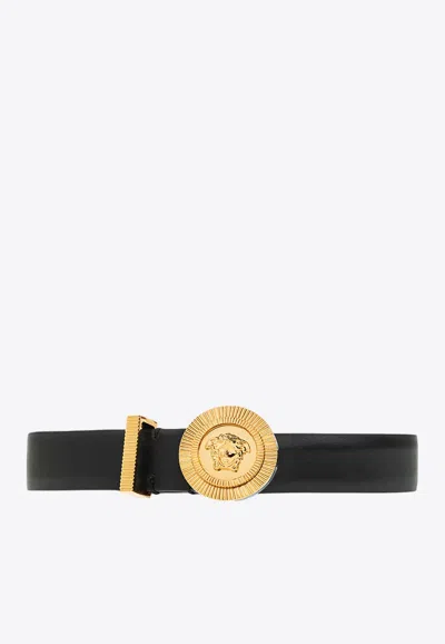 Versace Medusa Buckle Leather Belt In Black
