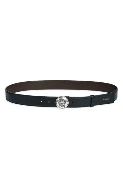 Versace Medusa Buckle Leather Belt In Yellow