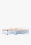 Versace Medusa Buckle Leather Belt In Light Blue
