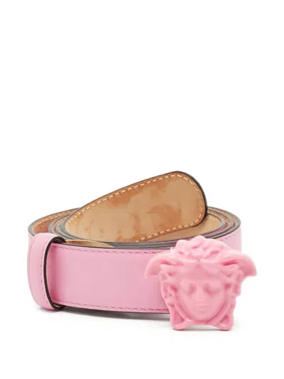 Pre-owned Versace Medusa-buckle Leather Belt In Pink