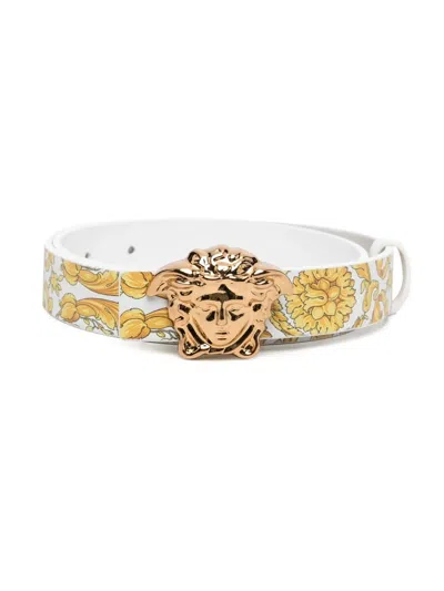 Versace Kids' Medusa-buckle Leather Belt In White