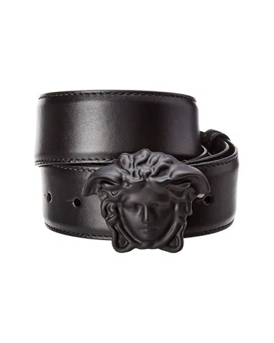 Versace Medusa Buckle Palazzo Leather Belt In Black