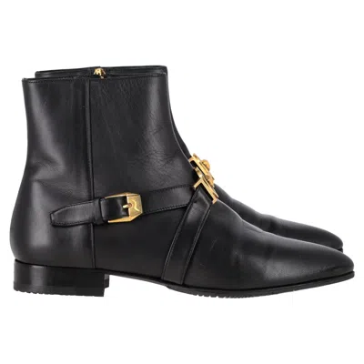 Versace Medusa Buckled Ankle Boots In Black Leather
