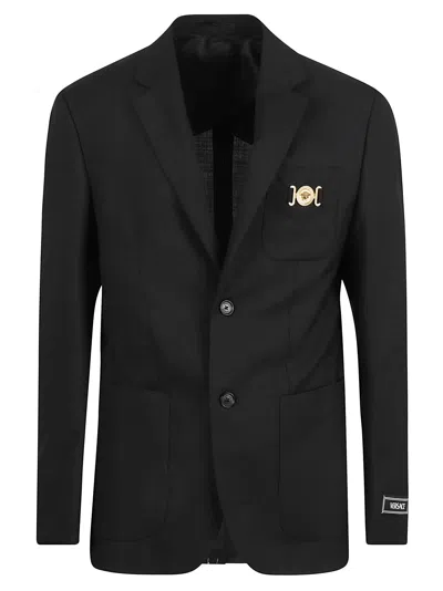 Versace Medusa Button Formal Blazer In Black