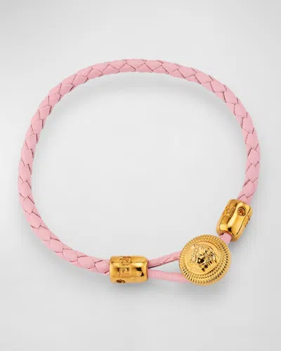 Versace Medusa Button On Leather Bracelet In Pink