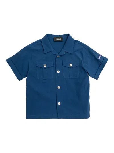 Versace Kids' Medusa-button Shirt In Blue