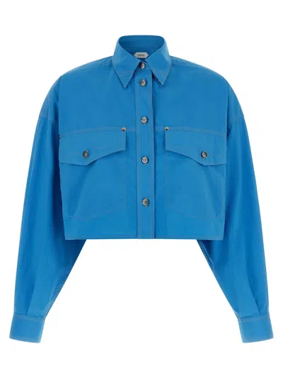 Versace Cropped Cotton Shirt In Blue