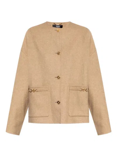 Versace Medusa Buttoned Jacket In Brown