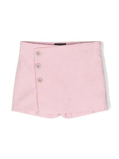 Versace Kids' Medusa-buttoned Tweed Shorts In Pink