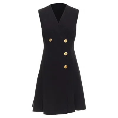 Versace Medusa Buttons Barocco Double Breasted Dress In Black