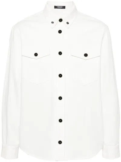 Versace White Medusa Head Buttons Denim Shirt
