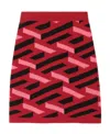 Versace La Greca Motif High Waist Mini Knit Skirt In Red
