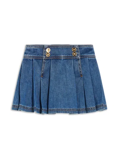 VERSACE MEDUSA BUTTONS PLEATED DENIM MINISKIRT