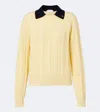 Versace Cable-knit Contrasting-collar Sweater In Yellow