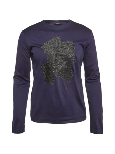Pre-owned Versace Medusa Calf Leather Appliqué T-shirt In Blue