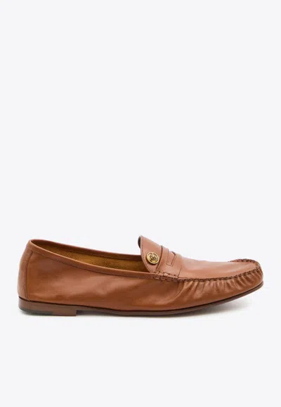 Versace Medusa Calf Leather Loafers In Brown
