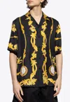 Versace Black Shirt With Cuban Collar And All-over Graphic Print In Silk Man