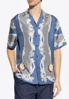 Versace Camp-collar Printed Silk-twill Shirt In Blue
