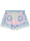 Versace Pink Shorts With Elastic Waist And All-over Graphic Print In Cotton And Silk Blend Woman In Multi