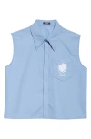 Versace Medusa Cameo Embroidered Crop Poplin Shirt In Powder Blue