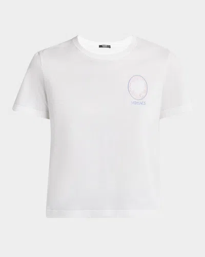 Versace Medusa Cameo Embroidery And Print Cotton Jersey T-shirt In Optical White