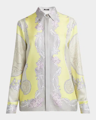 Versace Cameo Long-sleeved Silk Shirt In Printed
