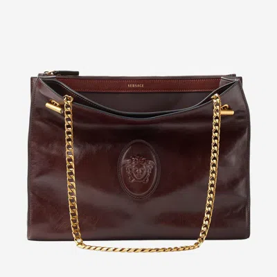 Versace Medusa Cameo Leather Shoulder Bag In Purple