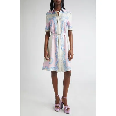 Versace Graphic Print Silk Shirt Dress In Printed
