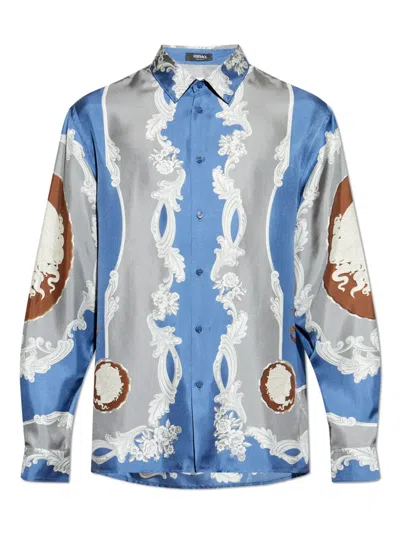 Versace Medusa Cameo-print Shirt In Gray