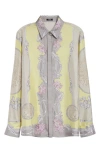 Versace Cameo Long-sleeved Silk Shirt In Pale Yellow Light Grey