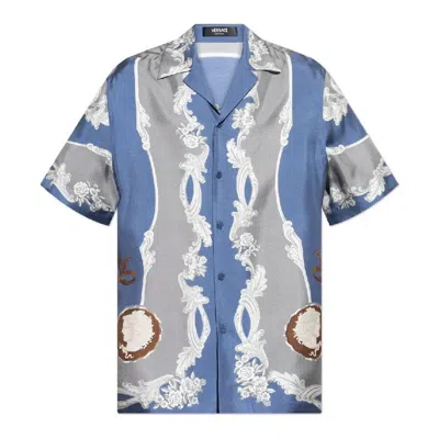 Versace Medusa Cameo Print Silk Shirt In Blue