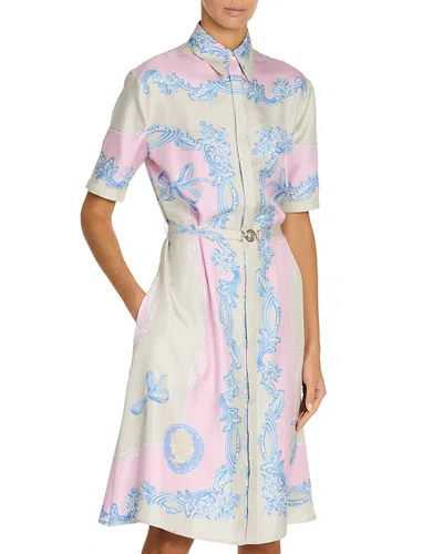 Versace Graphic Print Silk Shirt Dress In Printed