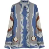 Versace Blue Shirt With Maxi Medusa Print On The Back And Baroque Pattern In Silk Man