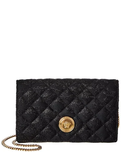 Versace Medusa Canvas & Leather Shoulder Bag In Black