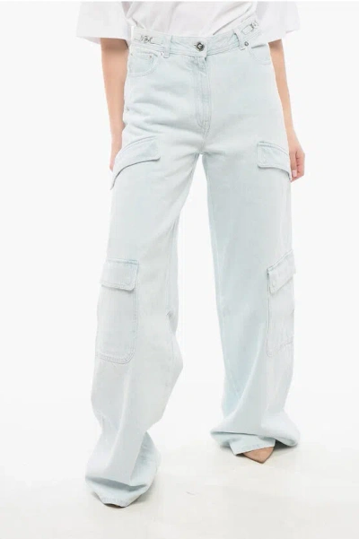 Versace Medusa Cargo Denims With Light Wash In Light Blue