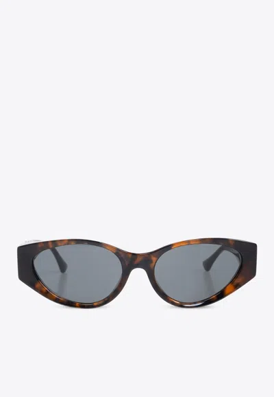 Versace Havana Oval-frame Sunglasses In Gray