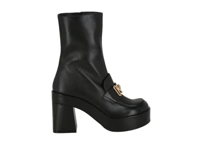 Pre-owned Versace Medusa Chain Booties Leather (women's) Sneakers In Black