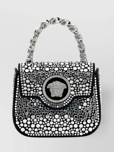 Versace Mini Medusa Top Handle Bag In 실버,블랙