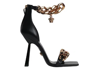 Pre-owned Versace Medusa Chain Heel Sandals (women's) Sneakers In Black/gold In Multi