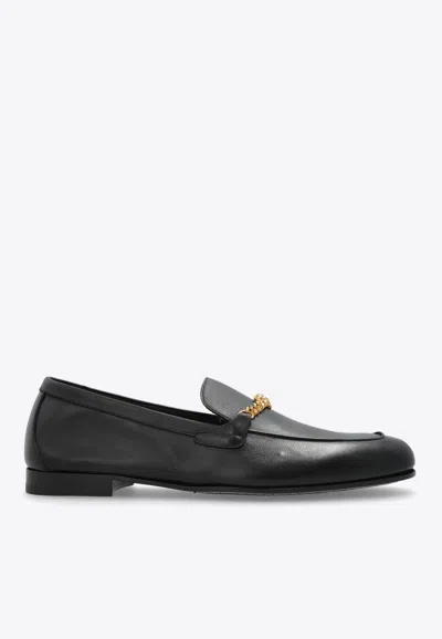 Versace Logo-embellished Leather Loafers In Black