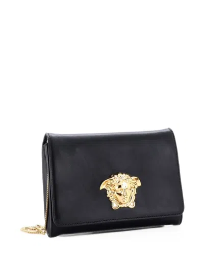 Pre-owned Versace Medusa Chain Leather Small Clutch Bag In Black