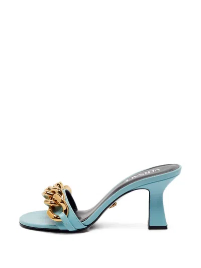 Pre-owned Versace Medusa Chain Sandals In Blue