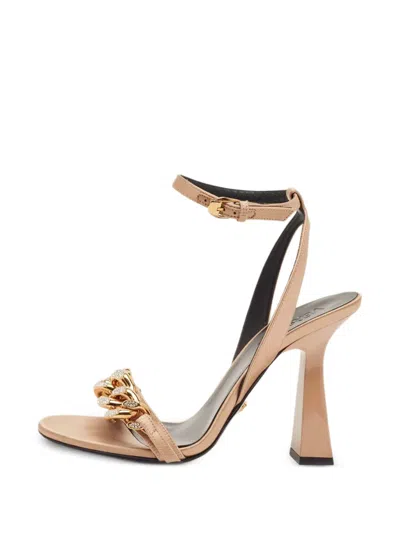 Pre-owned Versace Medusa Chain Sandals In Neutral