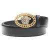 Versace Medusa Chain Silver Buckle Leather Belt In Black