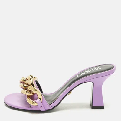Pre-owned Versace Medusa Chain Size 36 Purple Leather Slide Sandals