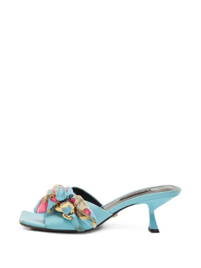 Pre-owned Versace Medusa Chain-link Heeled Sandals In Blue