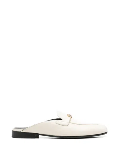 Pre-owned Versace Medusa Chain-link Loafers In Neutrals