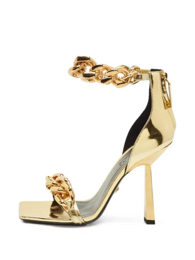 Pre-owned Versace Medusa Chain-link Sandals In Gold